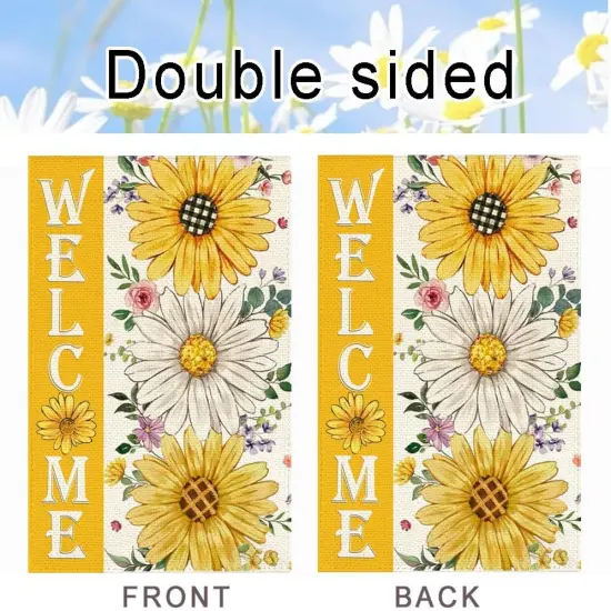 Summer Daisy Sunflower Garden Flag 12x18 Inch Double Sided Welcome Floral Outdoor Seasonal Small Yard Flags for Outside Spring Porch Decorations {4}