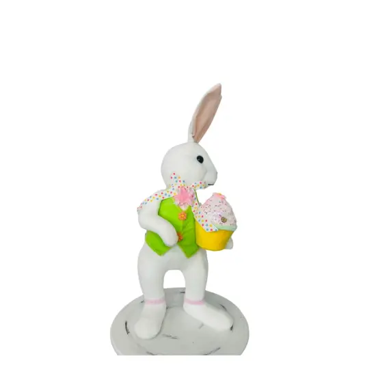 15.25" Set of 2 Styrofoam Standing Bunnies with Cupcake - White and Pastel Spring Decorations- Easter Home Decor (MT26006) {2}