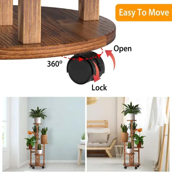 5-Tier Wooden Plant Stand with Detachable Wheels {3}