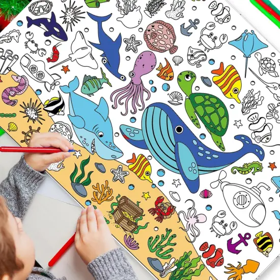 2 PCS Giant Summer Activity Coloring Poster, Under The Sea Large Coloring Tablecloth Ocean Animals Giant Color-in Paper Table Cover for Kids School Classroom Wall Birthday Crafts Supplies {3}