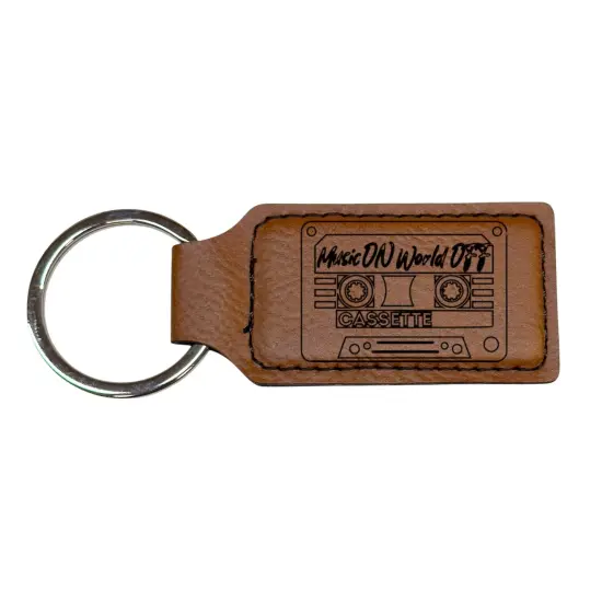 Keychain - Rectangle - Cassette - Leather Rawhide/Black {1}
