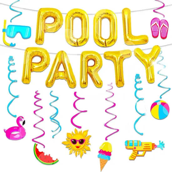 Summer Pool Beach Hanging Swirls 15 Pack Foil Ceiling Hanging Swirls Pool Party Balloons Swimming Pool Party Favors Beach Party Banner Beach Party Balloons {1}