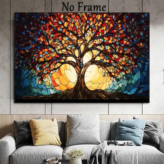 Abstract Tree of Life Wall Art Colorful Modern Canvas Poster Fantasy Landscape Print Blooming Tree Painting Colorful Tree of Life Canvas Wall Art Modern Abstract Texture Tree Pictures 16x24in No Frame {2}