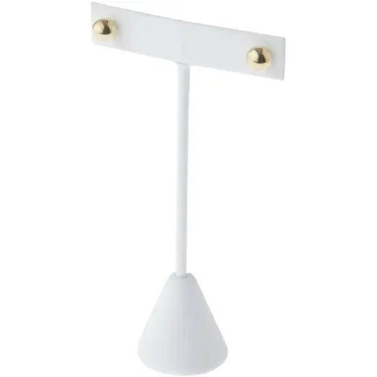Plymor White Faux Leather "T" Style, Single Pair Earring Display Stand, 2.5" W x 1.25" D x 4.5" H {3}