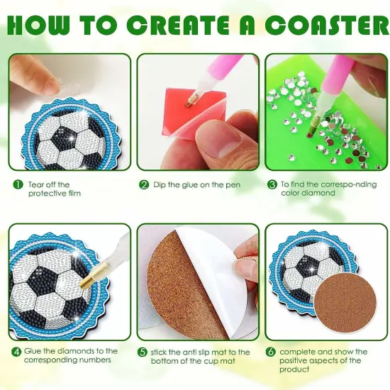 8 Pcs DIY Diamond Art Painting Balls Coasters with Holder, Sport Style Coasters Diamond Art Kits for Adults Beginners. Diamond Craft Supplies Coasters for Drinks {4}