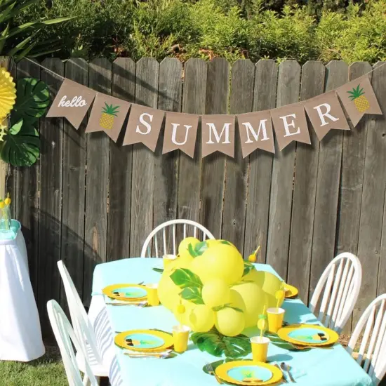 summer banner, hello summer banner, pineapple banner, summer bunting, burlap banner, burlap bunting {4}