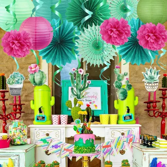Summer Party Decoration Llama Party Hanging Cactus Swirls Paper Lanterns for Hawaiian Luau Tropical Party Plant Birthday Party Decorations {4}