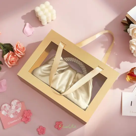 Clear Gift Box with Handle, Bridesmaid Proposal Box, Magnetic Gift Box with Window for Present (Glossy Gold) {4}