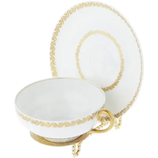 Bard's Ornate Twisted Shiny Gold-toned Cup and Saucer Stand, 3" H x 2.75" W x 4" D {4}