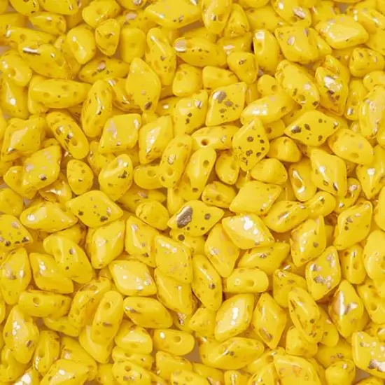 Matubo 2-Hole Czech Glass Gold Splash Gemduo Beads, 50g Lemon {1}