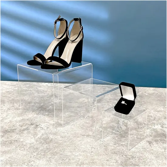 Plymor Clear Acrylic Square Display Risers, 4", 6", 8" Assortment Pack, Set of 3 (Medium) (1/8" thick) {2}