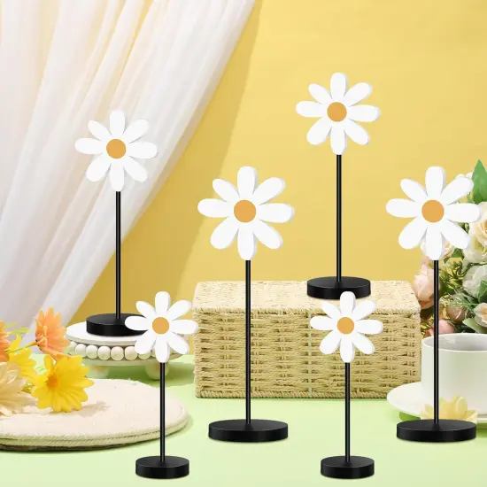 6 Pieces Summer Wooden Daisy Nursery Shelf Decor &ndash; Boho Daisy Standing Tabletop Decor, Rustic Tiered Tray Signs, Daisy Centerpiece for Party, Table Decoration, Farmhouse Home Desk & Nursery Decor {1}