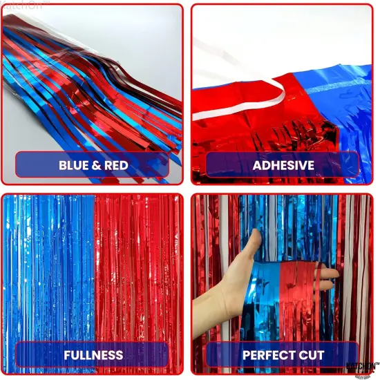 Red and Blue Streamers, Pack of 2 - Xtralarge, 3.2x8 Feet | Red and Blue Fringe Curtain, Red and Blue Party Decorations | Circus Theme Party Decorations | Red and Blue Carnival Decorations {5}