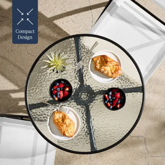 Best Choice Products 3-Piece Patio Bistro Dining Furniture Set w/ Round Textured Glass Tabletop, Folding Chairs White {5}
