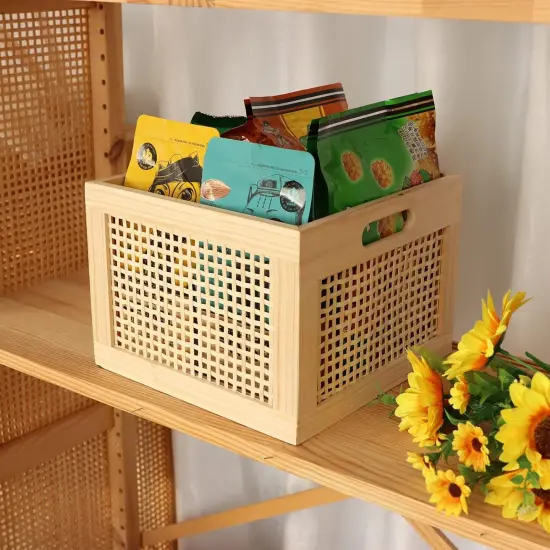Bamboo Wooden Storage Box Cube Storage Organizer Bins Decorative Wood Square Basket Wood Crates Wicker Storage Cubes Basket {2}