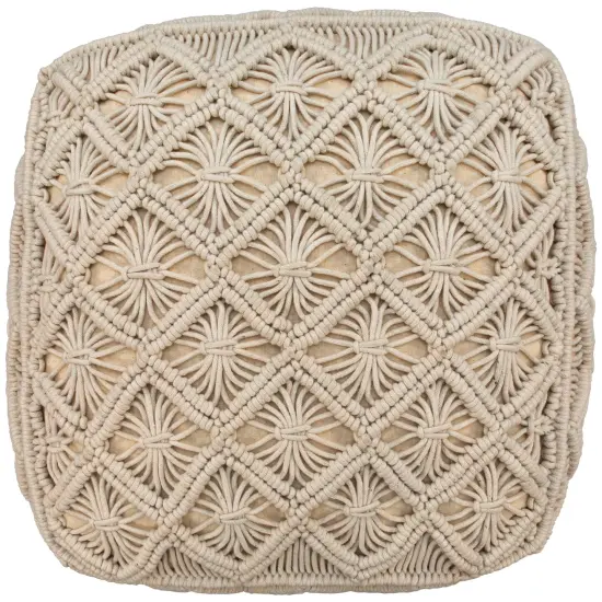 Northlight 18" Beige Handmade Macrame Natural Cotton Square Pouf Ottoman Ivory {4}
