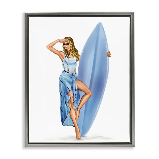 Stupell Industries Trendy Surfer Girl in Blue Floating Frame Design by Ziwei Li {1}
