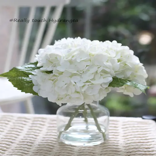 Real Touch Artificial Flowers With White Hydrangea in Vase for Home Decoration, Fake Hydrangea Centerpieces {2}