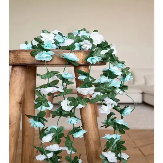 Artificial Rose Rattan Garland Fake Rose Vine Hanging Rose Ivy Baby Blue White Flowers Home Hotel Office Wedding Party Garden Craft Art Decoration {2}