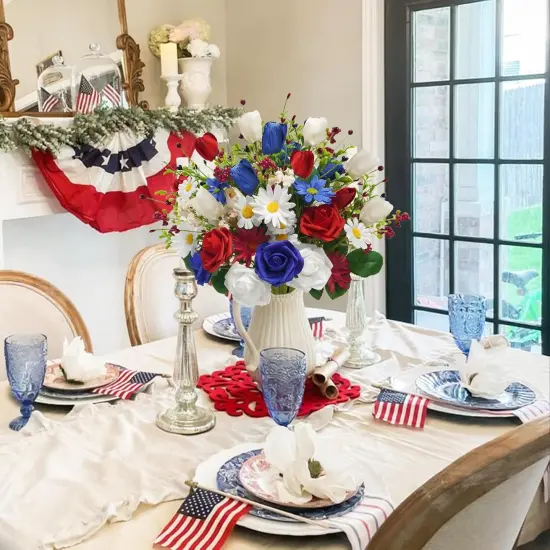 4PCS Flower Bouquet for 4th of July Independence Day Grave Home Table Decoration {4}
