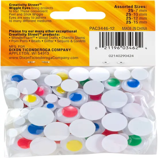 Creativity Street Peel & Stick Wiggle Eyes Assortment 100/Pk-Brights {2}