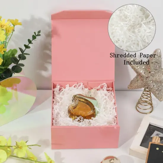 1 Pcs 6x6x3 Inch Pink Magnetic Gift Box Small Magnetic Box with Crinkle Paper Pink Small Gift Box with Shredded Paper Luxury Gift Boxes with Lids for Presents {4}