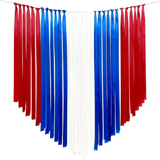 Red Blue and White Party Decorations Ribbon Fringe Hanging Curtain Streamer Backdrop Garlands for 4th of July American Independence Day USA National Day Patriotic Veterans Birthday Graduation Wedding {1}