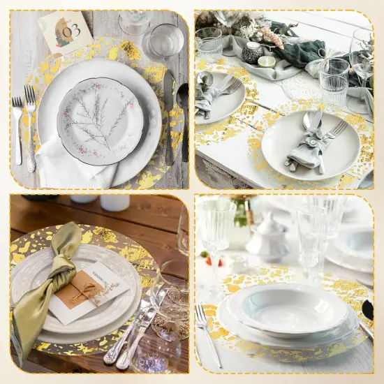 100 Pcs Disposable Gold Foil Placemats 13 Inch Round Place Mats Gold Table Mates Decorative Mesh Paper Table Doilies Metallic Thin Table Runner {2}