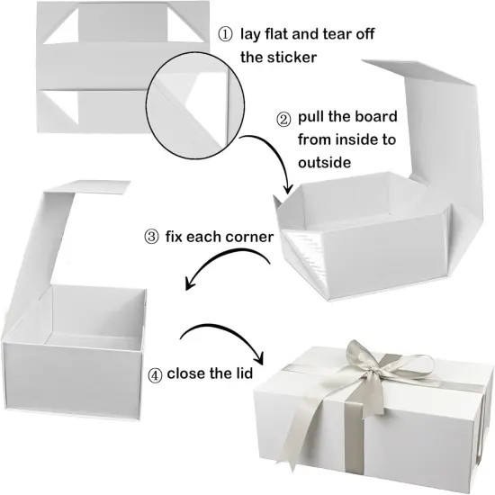 Large Gift Box with Lid,14"x9"x4.5" Magnetic Gift Box with Ribbon,Cards and Envelopes for Presents,Great for Wedding,Birthdays,Crafting,Gift Packaging (white) {3}