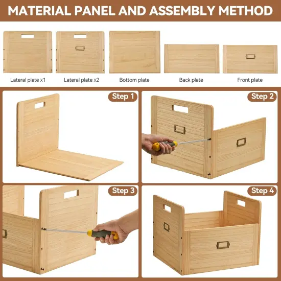 Wooden Vinyl Record Storage Box Storage Crate Box for LP Hold Up to 80 Records Natural {3}