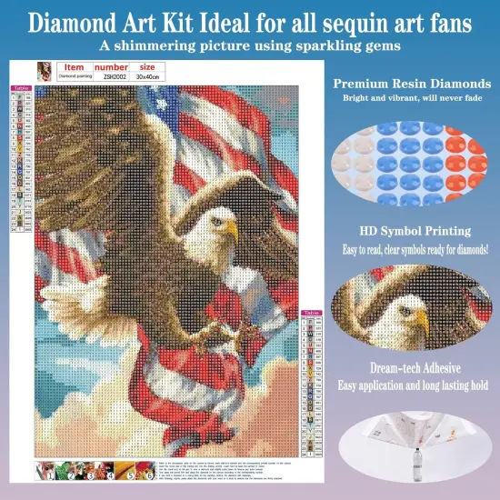 Patriotic Diamond Painting Kits for Adults Beginners - 5D DIY Eagle American Flag Full Drill Diamond Kits Painting Crafts for Home Wall Decor, Diamond Art Kits,12x16inch {2}