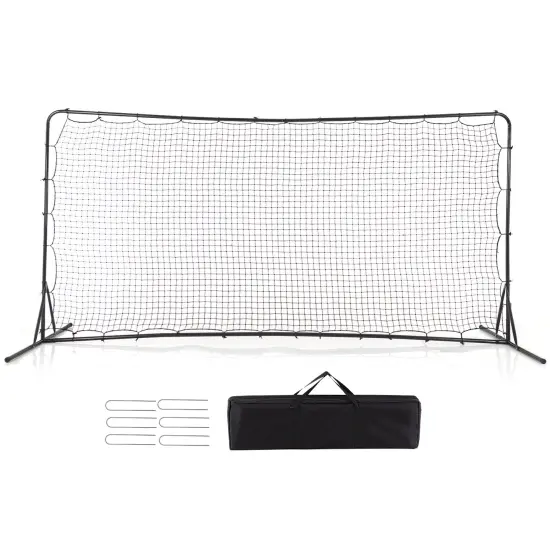 12x6 Feet Soccer Rebounder Net with Metal Pipes and 6 U-Shaped Ground Stakes Perfect Gift for Kids Black {8}
