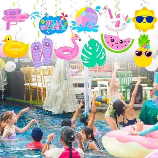 Pool Party Hanging Swirls 20Pcs Summer Beach Pool Birthday Party Decorations Summer Ceiling Hanging Decorations for Hello Summer Party Beach Party Luau Hawaii Party Summer Party Supplies {3}