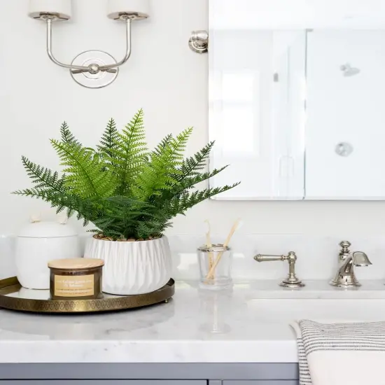 Faux Plant Indoor in Ceramic Pot 13" Artificial Potted Fern Fake House Plants for Desk Office Bathroom Garden Decoration {5}