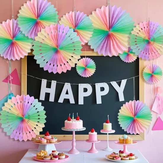 Paper Fan, Pastel Flowers, Decor for Wall, Rainbow Decorations Hanging, Macarons Paper Fans Backdrop for Spring {5}