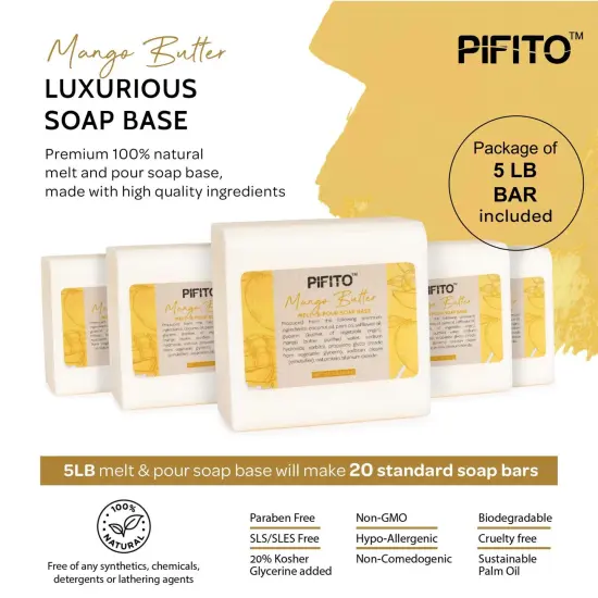 Pifito Mango Butter Melt and Pour Soap Base │ Bulk Premium 100% Natural Glycerin Soap Base │ Luxurious Soap Making Supplies {2}
