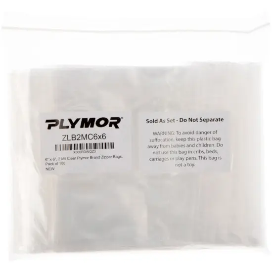 Plymor 6" x 6", 2 Mil Zipper Reclosable Plastic Bags {4}