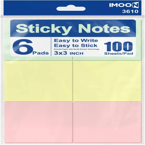 Sticky Notes, 6 Pads (100 Sheets Each) &ndash; Premium Smooth Adhesive Notes in Pastel Colors &ndash; Easy to Stick, Remove & Reposition &ndash; Ideal for Office, School, and Home Use {1}