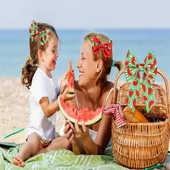 2 Rolls 10 Yards Summer Wired Edge Ribbon, 2.5inch Green White Stripe Burlap Ribbon, Watermelon Gift Wrapping Ribbon for Farmhouse Party DIY Craft Summer Wreaths {2}