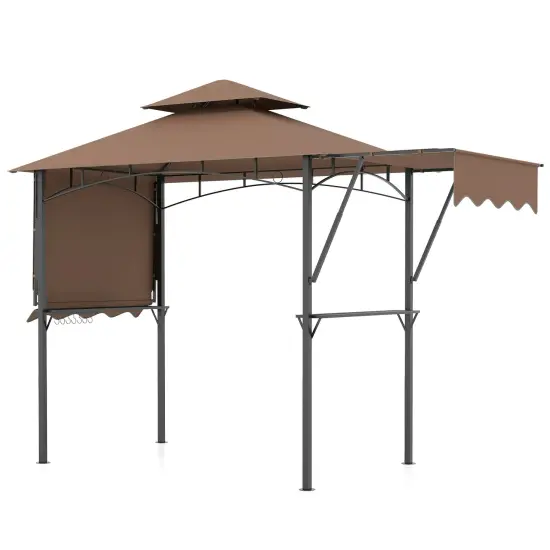 13 x 5 Feet Dual Side Awnings Grill Gazebo with 2 Shelves Adjustable Shadow and Metal Frame Coffee {8}