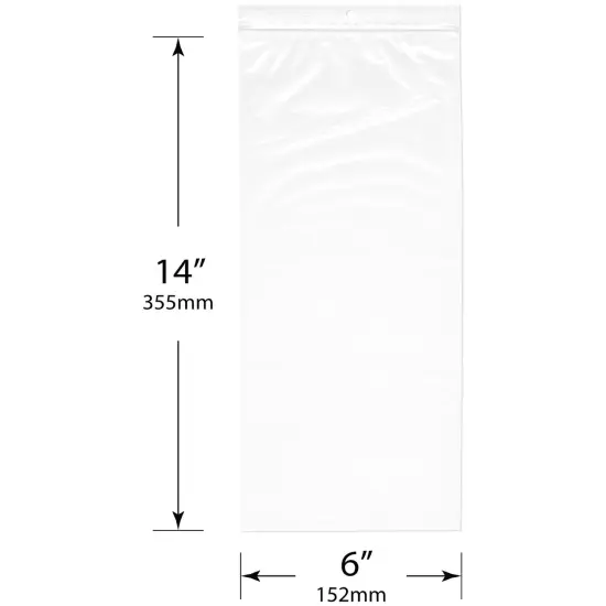 Plymor 6" x 14", 2 Mil with Hang-Hole Zipper Reclosable Plastic Bags {3}