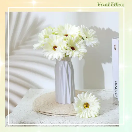21 Pcs Artificial Gerbera Daisy Faux Gerbera Daisy with Stems Boho White Flowers White Silk Flowers Bouquet Fake Daisies for Garden Wedding Bridal Home Kitchen Party Decor {2}