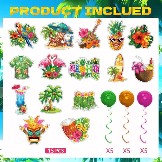 32pcs Hawaiian Aloha Party Decorations, Hawaiian Aloha Birthday Banner Hanging Swirls {3}