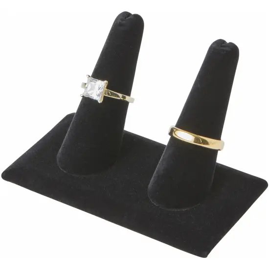 Plymor Black Velvet Ring Finger Display, Double on Rectangular Base, 3.625" W x 2.125" D x 2.25" H {3}