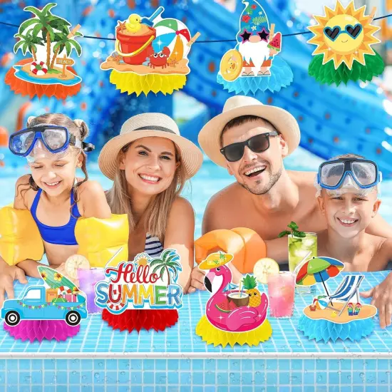8PCS Summer Party Decorations Honeycomb Centerpiece, 3D Double Side Summer Beach Pool Party Table Toppers {5}