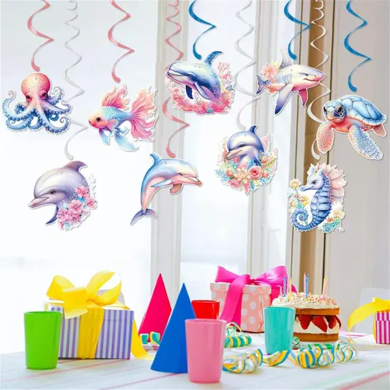 18 Pieces Ocean Animals Hanging Swirl Summer Decorations, Under The Sea Party Decor Marine Life Party Swirls Streamers {4}