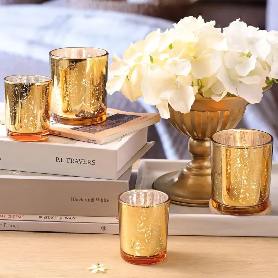 12pcs Gold Mercury Glass Votive Candle Holders &ndash; Large Speckled Tealight Set for Weddings, Parties, Centerpieces & Home D&eacute;cor {5}