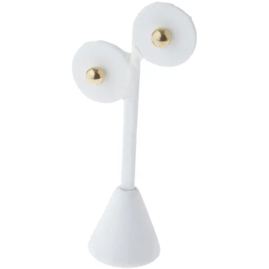 Plymor White Faux Leather Two Circles, Single Pair Earring Display Stand, 2.125" W x 1.25" D x 4.75" H {3}