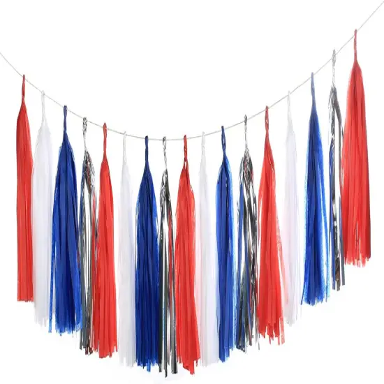 20pcs Red Blue White and Silver Tissue Tassel Garland Fourth of July USA America Independent Day Celebration Decor Party Hanging Decoration for Bithday, Wedding,Home Cavinal {2}