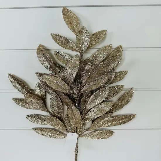 23"L Champagne Glitter Bay Leaf Spray - Shimmery Holiday Home Decor-XS618249 {2}